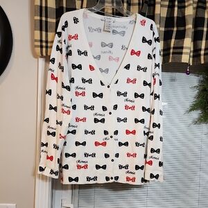 Disney White Cardigan with Red and Black Bow Patterns